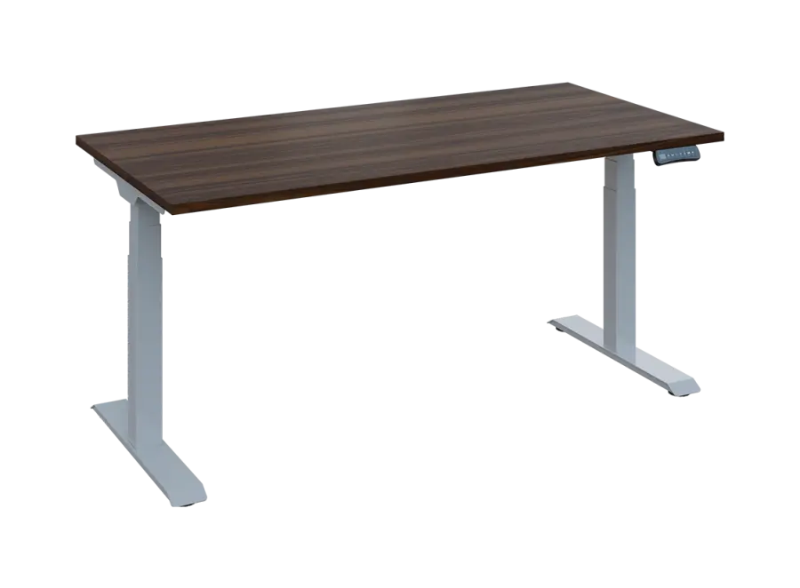 Fleximax 28-16 výškově nastavitelný stůl, kovová podnož stříbrná, deska 25 mm, široký 1600 mm, ořech královský